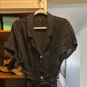 Quince Black Linen Button-Up Dress